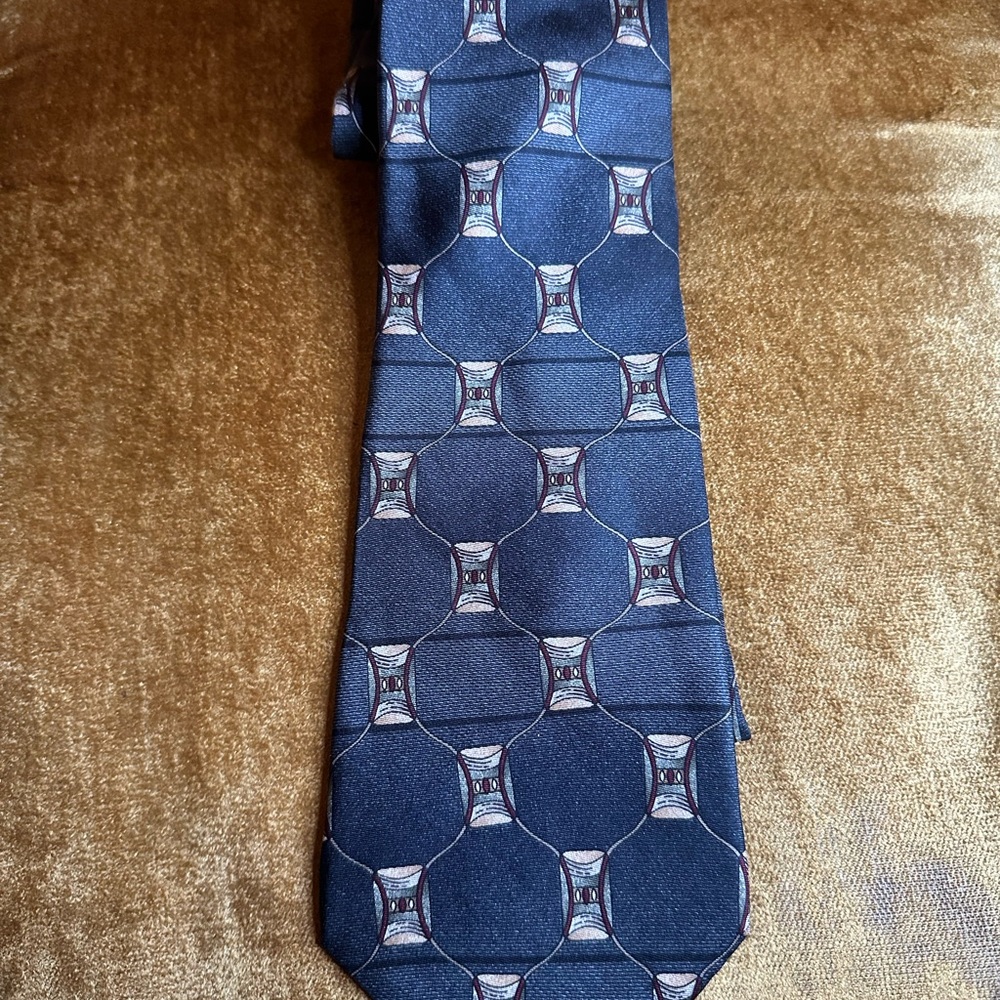 Arrow USA Tie Geometric Gray Brown Yellow Blue Silk Necktie 17-657 Vintage